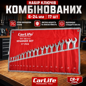 Набор ключей Carlife 17шт 6-24мм комбинированные для авто гаечный ключ универсальный серебристый SK_WR4217А12