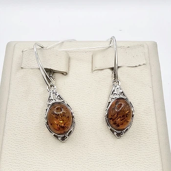Сережки серебряные с медовым янтарем 3,15 г