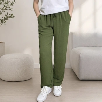 Штани палаццо з американського крепу(жатка) 3XL хакі (255)
