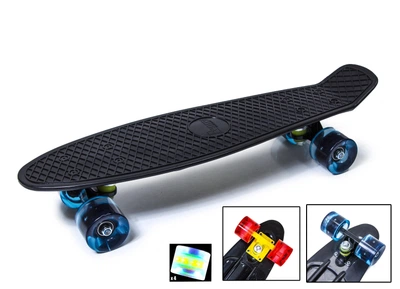 Скейтборд Penny Board Black 22” со Светящимися Колесами — Детский и Подростковый Пенни Борд Черного Цвета, Мини Круизер для Городского Катания