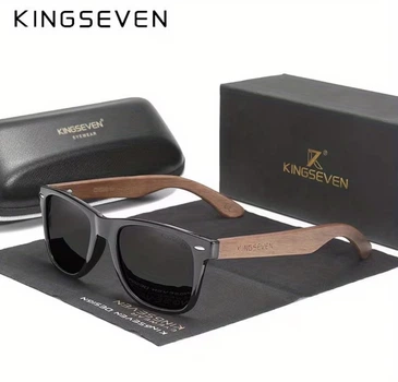Брендовые мужские солнцезащитные поляризационные очки KINGSEVEN Classic Wood Black дужки дерево, высший уровень защиты UV400
