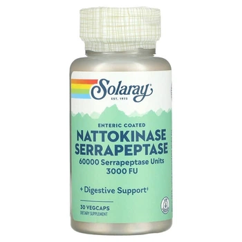 Натто киназа и серрапептаза Solaray (Nattokinase Serrapeptase) 30 капсул SOR93714