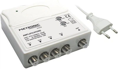Внутренний антенный усилитель ТВ сигнала Metronic 414114 на 4 выхода с LTE-фильтром, усилитель антенны, телевизионный усилитель, усилитель ТВ сигнала, разветвитель для телевизора