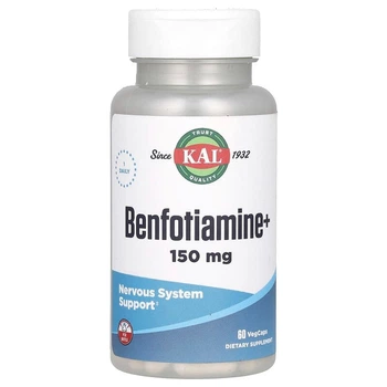 Бенфотиамин KAL "Benfotiamine+" витамин B1, 150 мг (60 растительных капсул)