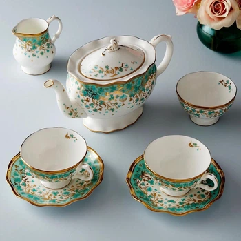 Чайный сервиз Fortnum & Mason Cloverleaf на две персоны из костяного фарфора с позолотой в стиле короля Едуарда VII – голубой