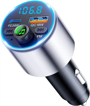 Автомобільний FM-трансмітер EOIWUY Bluetooth 5.3 — Швидка зарядка (PD 36W + QC 3.0, 54W), Hands-Free та вольтметр