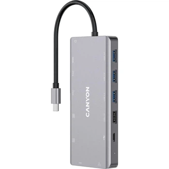 Порт-репликатор Canyon DS-12, 13 in 1 USB-C hub, 2*HDMI, Gigabit Ethernet, VGA, 3*USB3.0, PD/100W, 3.5mm audio jack