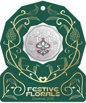 Колекційна монета "Festive Florals Christmas - Святкові Квіти Різдво" Green 2025 рік