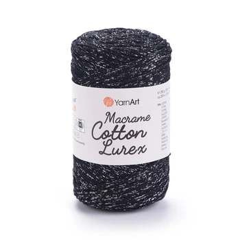 Шнур плетений з люрексом YarnArt macrame cotton Lurex 2мм чорний люрекс срібло №723