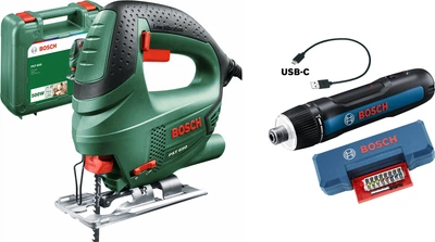 Набір Лобзик електричний Bosch PST 650, 500 Вт, 65 мм глибина різу + полотно T144 D + кейс + Електровикрутка Bosch Professional GO 3 (06033A0720/06019H2201)