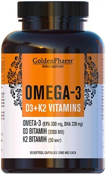 Омега-3+ Витамин D3+ K2 Golden Pharm 1000 мг 90 капсул (4820183475107)