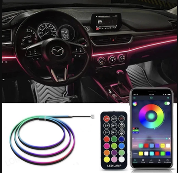 Подсветка салона авто 110см, светодиодная Bluetooth лента торпеды 12V многоцветная с пультом от USB