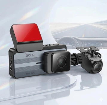 Автомобильный видеорегистратор Hoco DV12 2K, WI-FI, GPS, серый
