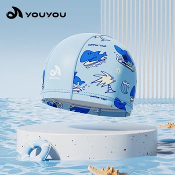 Дитяча шапочка для плавання YOUYOU — еластична тканинна шапка для басейну та моря не тисне швидко сохне блакитна