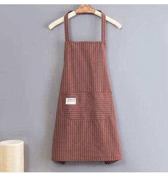 Фартук кухонный из хлопка с карманами, в полоску. Коричневый, (E6-03671.brown)