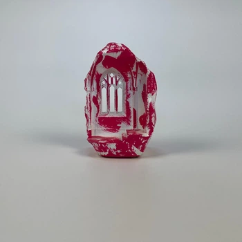 Декоративный подсвечник-замок Gothic Modern, гипсовый, с ручной росписью розового цвета