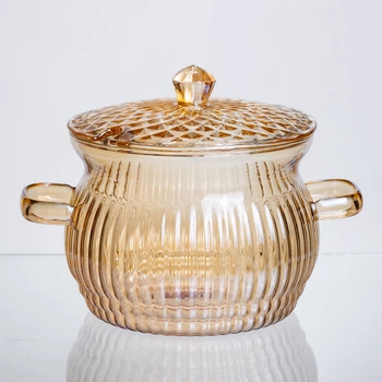 Кастрюля стеклянная Yiwu HP-34-64 2 л с крышкой коричневая