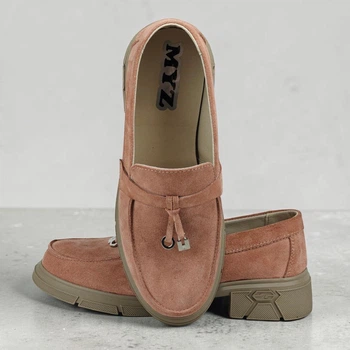 Лоферы женские замшевые MYZ 0911 PINK PEACH весна лето осень из натуральной замши персикового цвета. Размер 37