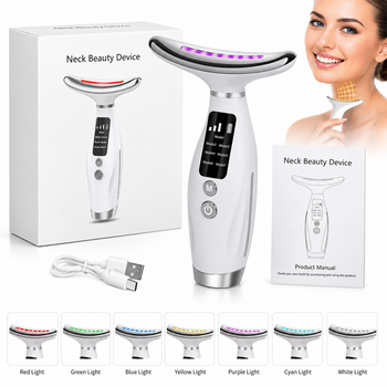 7в1 LED Массажер для шеи и лица с подогревом NeckLift Pro - Антивозрастной лифтинг + 7 цветов светотерапии