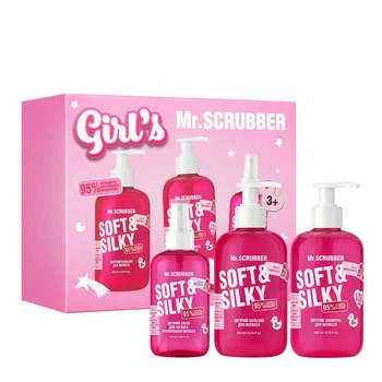 Детский набор для ухода Mr.SCRUBBER Soft & Silky Girl’s Gift Set: Шампунь Mr.SCRUBBER Soft & Silky Natural Hair Shampoo 200 мл + Бальзам Mr.SCRUBBER Soft & Silky Natural Hair Balm 200 мл + Спрей Mr.SCRUBBER Soft & Silky Natural Hair Spray 100 мл