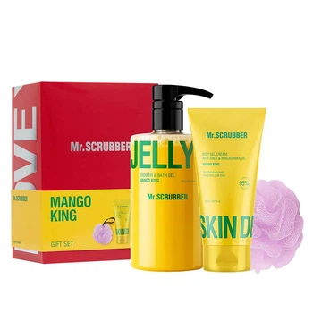 Набор Mr.SCRUBBER Mango King для тела: Гель для душа Mr.SCRUBBER Mango King, 500 мл + Крем-гель Mr.SCRUBBER Mango King, 150 мл + Мочалка для душа