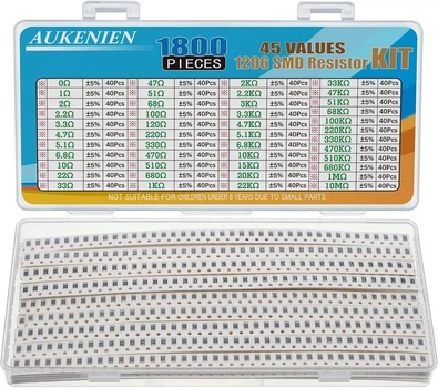 Набор SMD резисторы AUKENIEN 1206 1800 шт, 45 номиналов, 0 Ом – 10 МЕ, ±5%