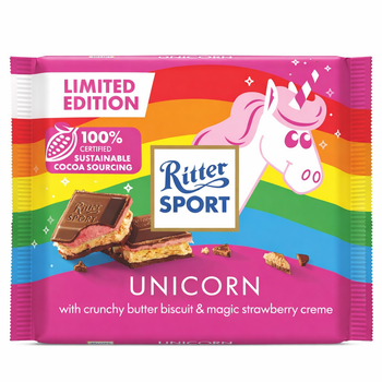 Молочный шоколад Ritter Sport Unicorn с печеньем и клубничным кремом 100 г