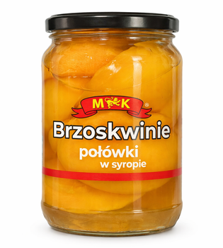 Персики консервированные M&K в сиропе половинками в стеклянной банке 680 г