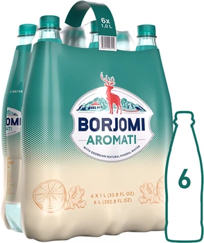 Упаковка минеральной сильногазированной воды Borjomi Aromati с ароматом цитрусовых и корня имбиря 1 л х 6 бутылок (4860019003203)