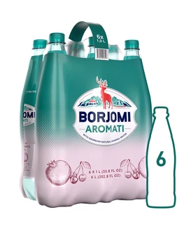 Упаковка минеральной сильногазированной воды Borjomi Aromati с ароматом вишни и граната 1 л х 6 бутылок (4860019003289)
