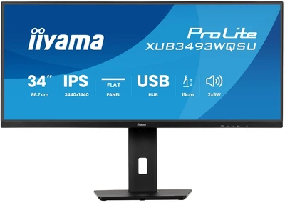 Монітор 34" iiyama ProLite XUB3493WQSU-B6 IPS 120Hz 3440x1440 Black