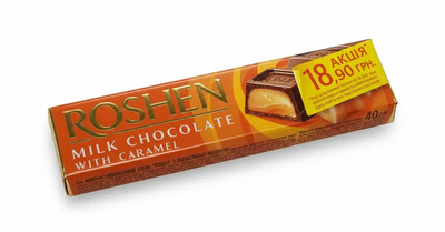 Батончик Roshen With Caramel молочно-шоколадный с карамельной начинкой, 40 г