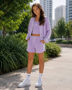 Велюровий костюм-трійка для дівчинки 7 років, зріст 122 Lavender Style: худі, шорти та топ