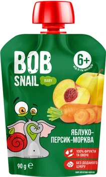 Пюре фруктово-овощное Bob Snail Яблоко-Персик-Морковь для детей от 6 месяцев гомогенизированное 90 г (4820287103685)
