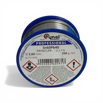 Припой 0.25 кг Cynel Sn60Pb40 с флюсом 2 мм, катушка