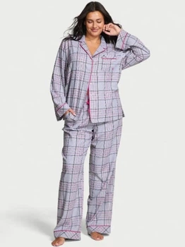 Піжама фланелева (сорочка+штани) Victoria's Secret Flannel Long Pajama Set Бузкова (в клітинку) XS (Short)