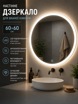 Зеркало для ванной комнаты с LED подсветкой 60х60 см настенное зеркало с подсветкой для коридора и ванной комнаты с сенсорным управлением и защитой от запотевания