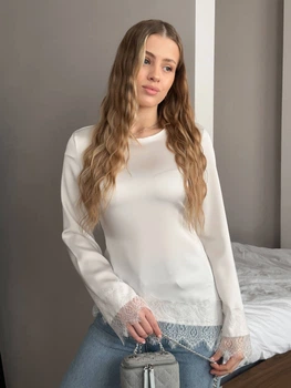 Кофта жiноча з мереживом молочного кольору 38244 44/46