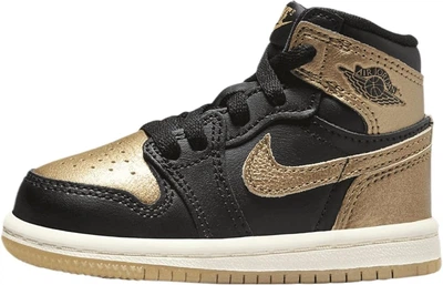 Дитячі кросівки JORDAN 1 RETRO HIGH FD1413 071 шкіряні зручні чорні з золотистим Розмір 18.5