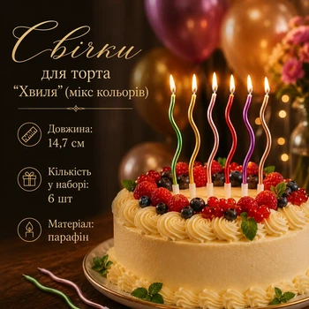 Свечи для торта "Волна" набор 6 шт. (микс цветов)