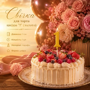Свечка для торта цифра "1" (золото)