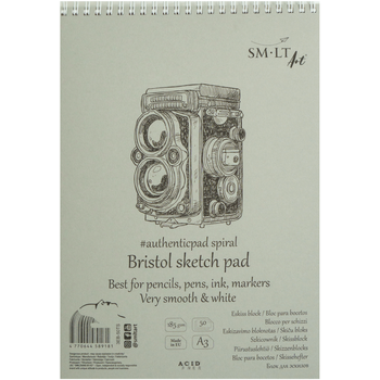Альбом для ескізів на спіралі AUTHENTIC (Bristol) А3 (29,7х42 см) 185г/м2 50л білий та гладкий папір SM-LT Art