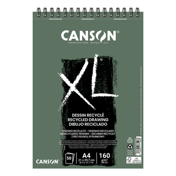 Альбом для рисунка на спирали XL Recycled А4 (21х29,7см) 160г/м2 50л белый цвет мелкое зерно Canson