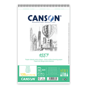 Альбом для эскизов на спирали 1557 А4 (21х29,7см) 120г/м2 50л белый цвет Canson