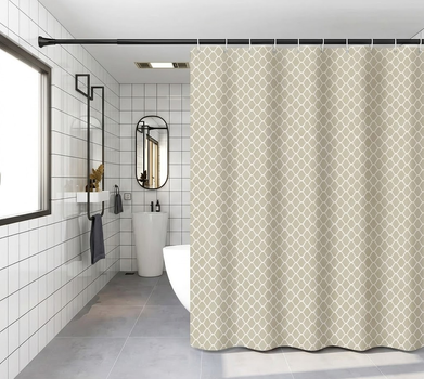 Шторка-фиранка для ванной Zerix SCP-014-180x200 из PEVA (полиэтиленвинилацетата) удлиненная (Узор "Ромбы" бежевый) (ZX6087)