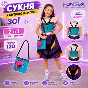 Платье с сумочкой 2 в 1 Хантрикс Охотницы на демонов Кейпоп Зои K-Pop Demon Hunters для девочки размер 120 для вечеринок, косплей