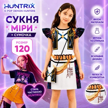 Детское платье с сумкой 2в1 Миры Хантрикс Кейпоп Охотницы на демонов HUNTR/X K-Pop Demon Hunters для девочки размер 120 косплей