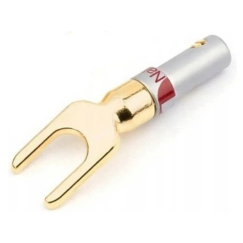 Штекер акустический разъем типа лопатка Spade Plug разборной Silver/Gold Red lable (48952)