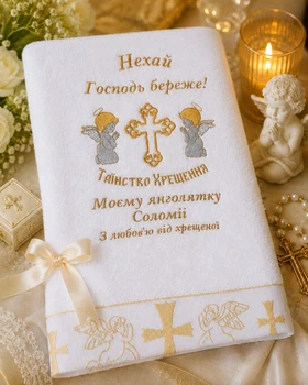 Іменна крижма для хрещення з вишивкою побажання Соломії 70х140 см