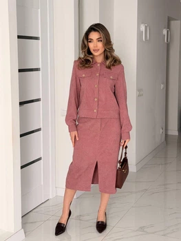 Женский костюм из микровельвета Fashion 50/52 фрезовый